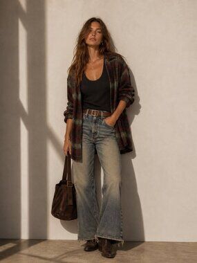 UNIF Nevermind Duster Cardigan in Plaid Grunge Granola